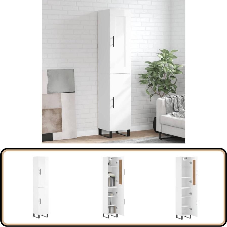 VidaXL Hoge Kast Hoogglans Wit 34 5x34x180 cm Hoge Kast Kasten Opbergkast Houten Kast Wit Kast