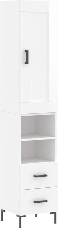 VidaXL Hoge kast 34 5x34x180 cm Hoogglans wit Hoge Kast Houten Kast Witte Kast Opslagoplossing Woonkamerinrichting - Foto 12
