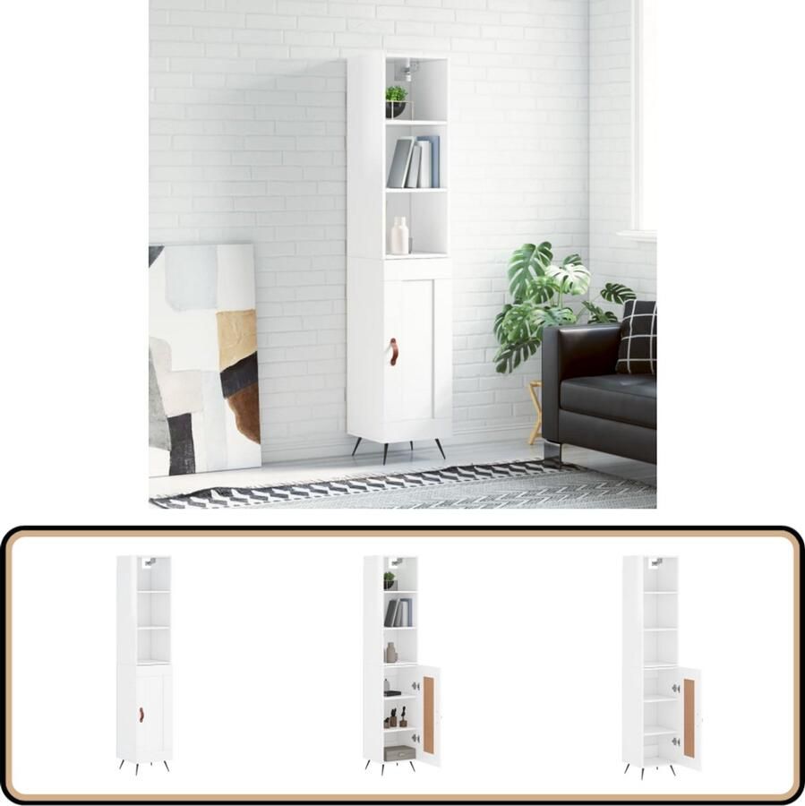 VidaXL Hoge Kast Hoogglans Wit 34 5x34x180 cm Hoge Kast Opbergkast Kast Houten Kast Witte Kast