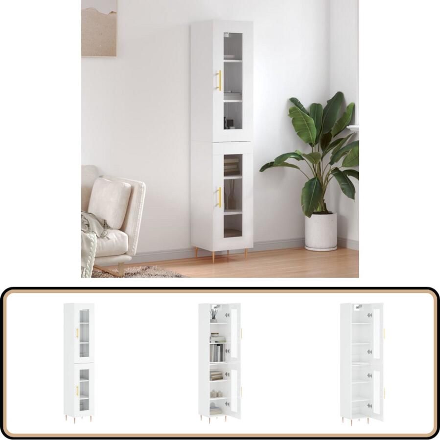 VidaXL Hoge Kast Hoogglans Wit 180 cm Stijlvol & Functioneel Hoge Kast Dressoir Buffetkast Opbergkast Witte Kast