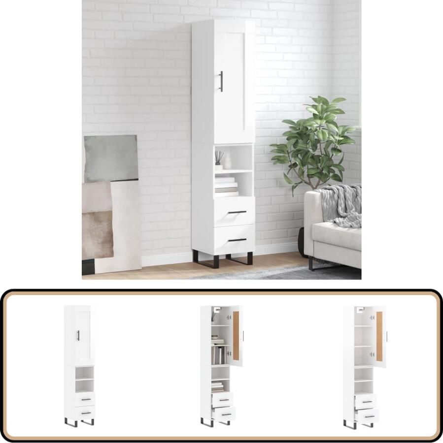 VidaXL Hoge kast 180 cm hoogglans wit Hoge Kast Opslagkast Kledingkast Halkast Woonaccessoires