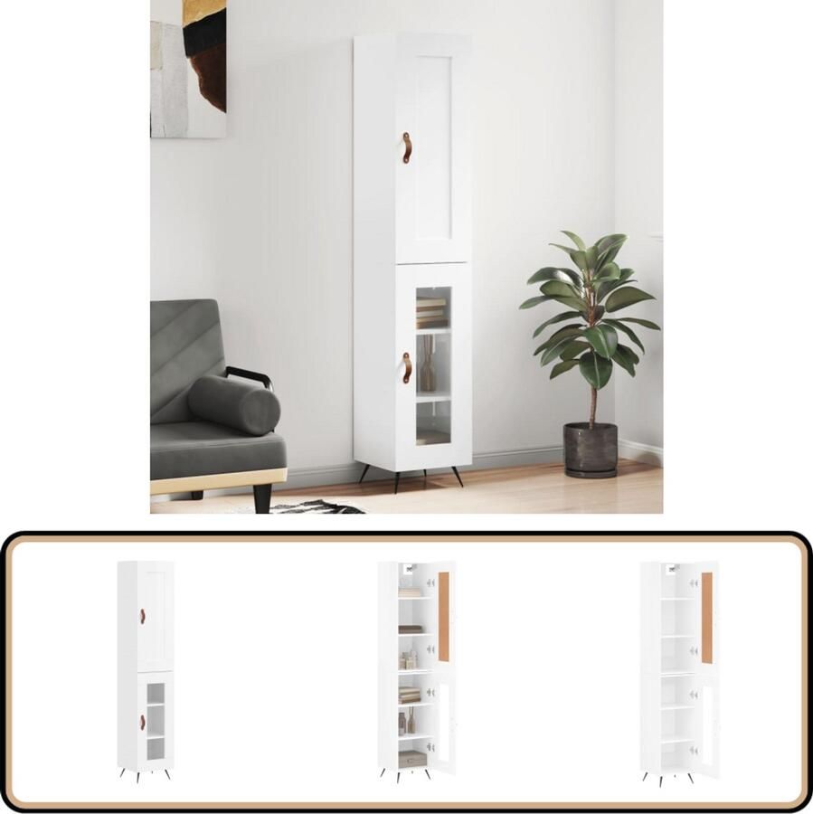 VidaXL Hoge Kast Hoogglans Wit 180 cm Hoge Kast Opbergkast Houten Kast Designkast