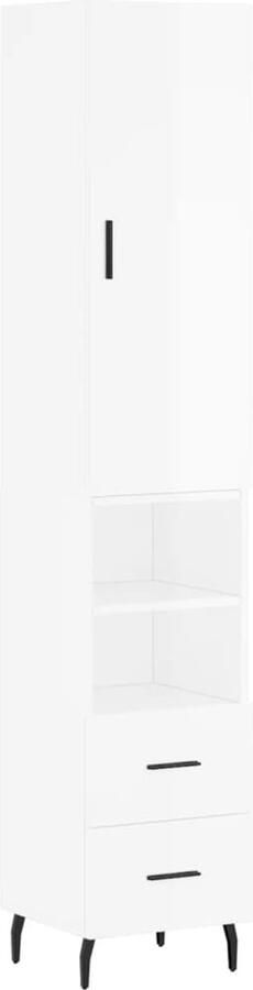 VidaXL Hoge kast Hoogglans wit 34 5x34x180 cm Hoge Kast Opbergkast Witte Kast Houten Kast Design Kast - Foto 2