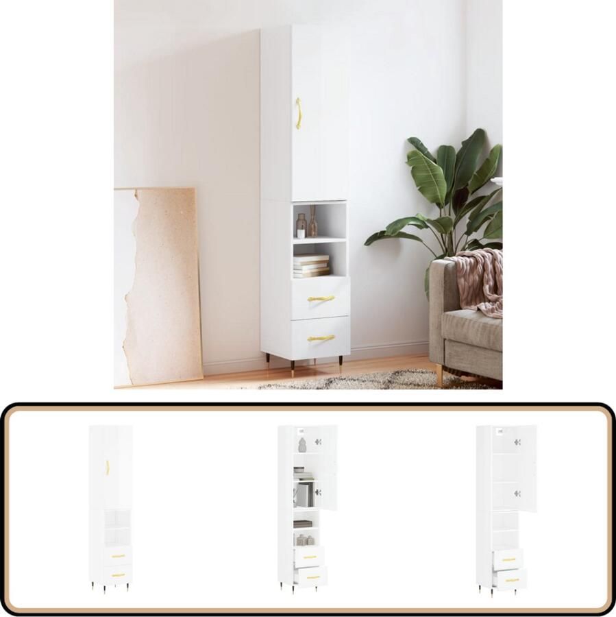 VidaXL Hoge kast Hoogglans wit 34 5x34x180 cm Hoge Kast Opbergkast Houten Kast Wit Kast