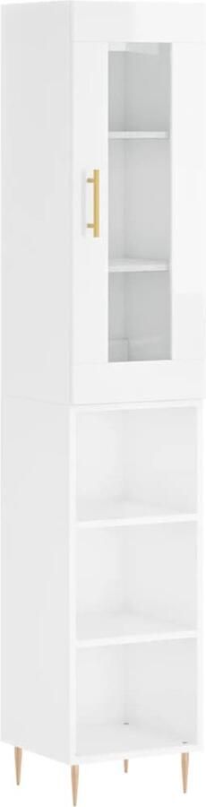VidaXL Hoge kast 34 5x34x180 cm Hoogglans wit Hoge Kast Houten Kast Witte Kast Opslagoplossing Woonkamerinrichting - Foto 10