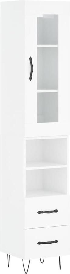 VidaXL Hoge kast 34 5x34x180 cm Hoogglans wit Hoge Kast Houten Kast Witte Kast Opslagoplossing Woonkamerinrichting - Foto 11