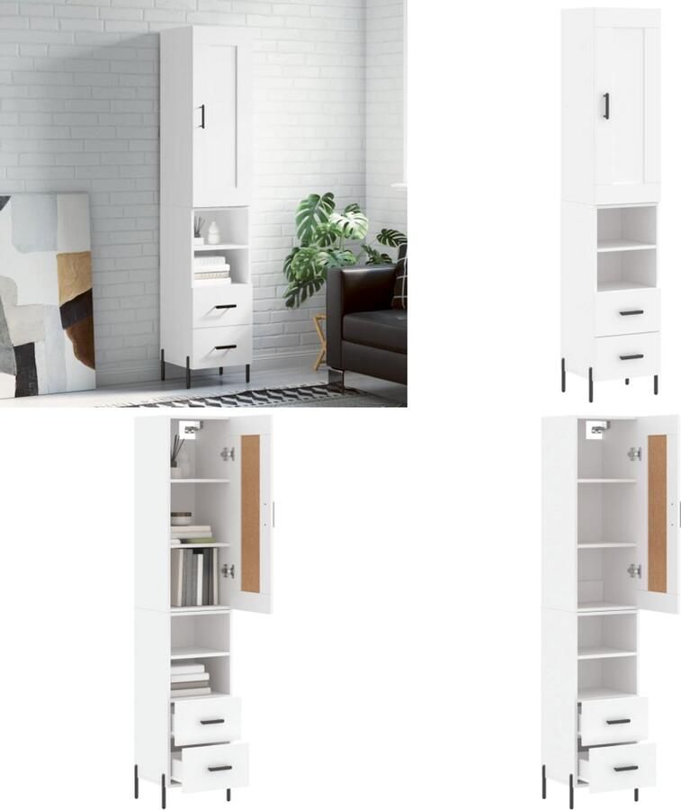 VidaXL Hoge kast 34 5x34x180 cm bewerkt hout wit Hoge Kast Hoge Kasten Dressoir Buffetkast