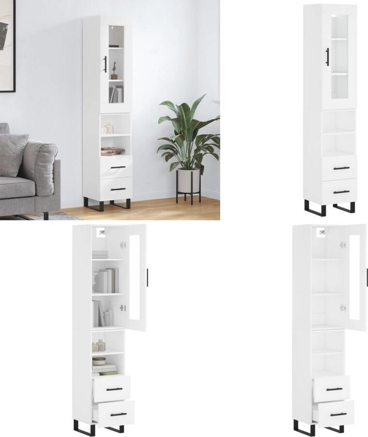 VidaXL -Hoge-kast-34-5x34x180-cm-bewerkt-hout-wit Hoge Kast Hoge Kasten Dressoir Buffetkast - Foto 4