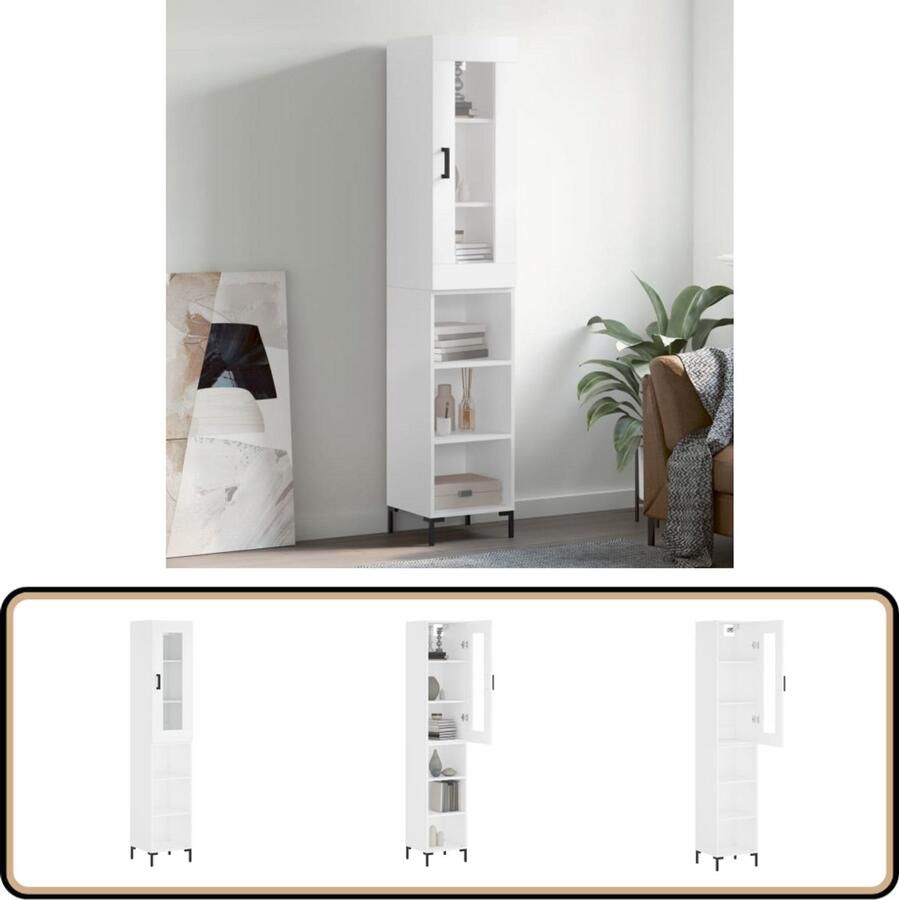 VidaXL Hoge Kast Wit 180 cm Bewerkte Hout Hoge Kast Opbergkast Houten Kast Wit Kast