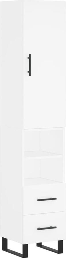 VidaXL Hoge kast Wit Bewerkt hout 34 5x34x180 cm Hoge Kast Witte Kast Houten Kast Opbergkast Dressoir