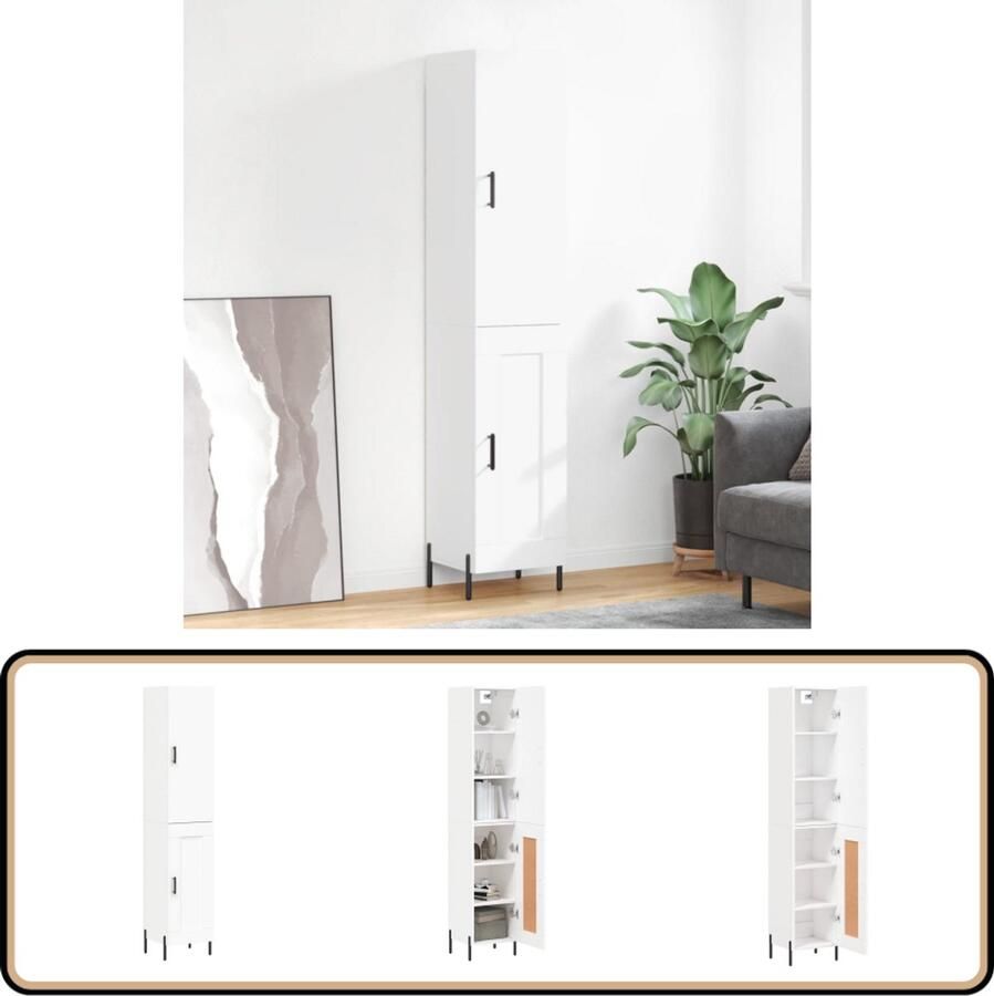 VidaXL Hoge kast Wit 34 5x34x180 cm Bewerkt hout Hoge Kast Opbergkast Witte Kast Houten Kast