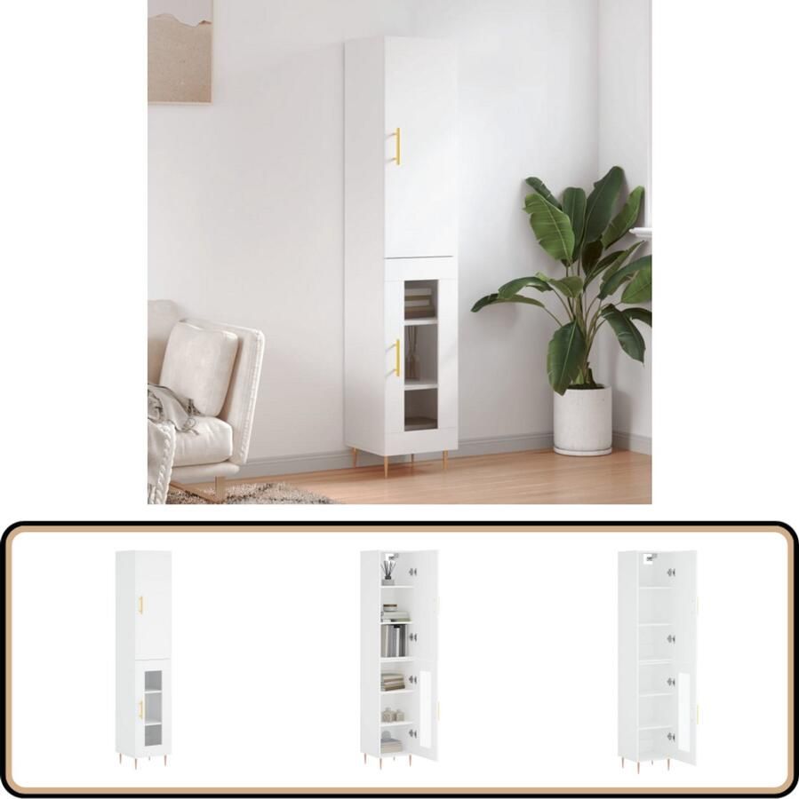 VidaXL Hoge Kast Wit 34 5x34x180 cm Hoge Kast Kledingkast Opslagkast Houten Kast Moderne Kast