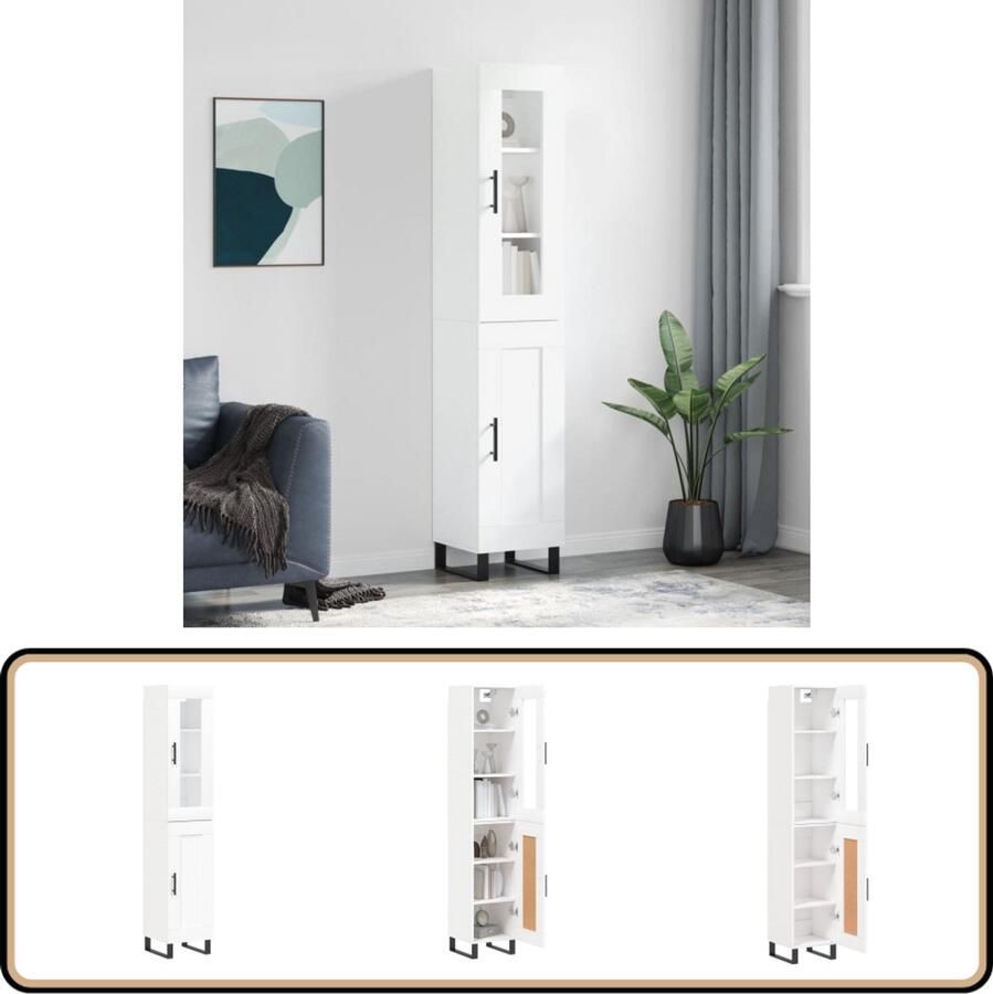 VidaXL Hoge kast Wit 34 5x34x180 cm Bewerkt hout Hoge Kast Opbergkast Houten Kast Wit Kast