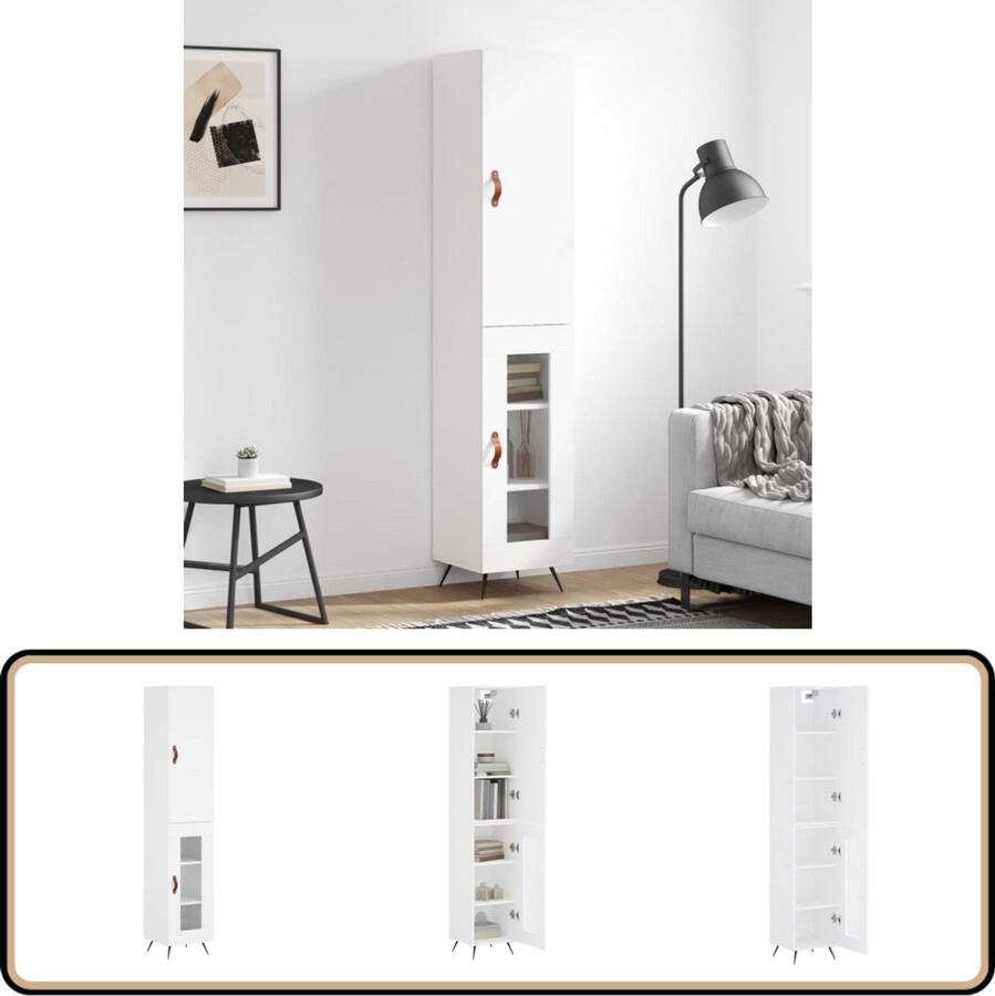 VidaXL Hoge kast Wit 34 5x34x180 cm Hoge Kast Opbergkast Witte Kast Houten Kast Moderne Kast