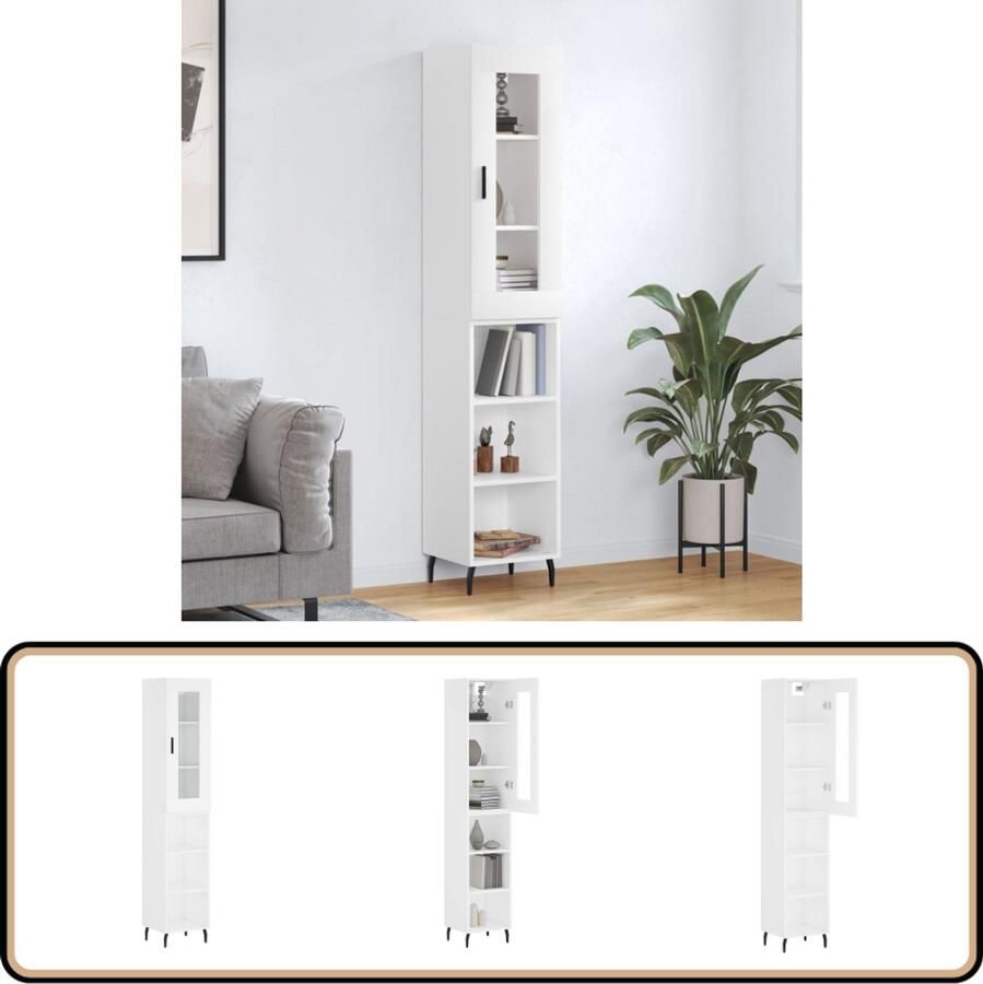 VidaXL Moderne Hoge Kast 180 cm Wit Bewerkt Hout Hoge Kast Opbergkast Witte Kast Houten Kast Met Lade