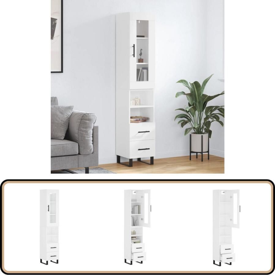 VidaXL Hoge Kast Wit Bewerkte Hout & Metaal Hoge Kast Opbergkast Houten Kast Wit Kast Modern Kast