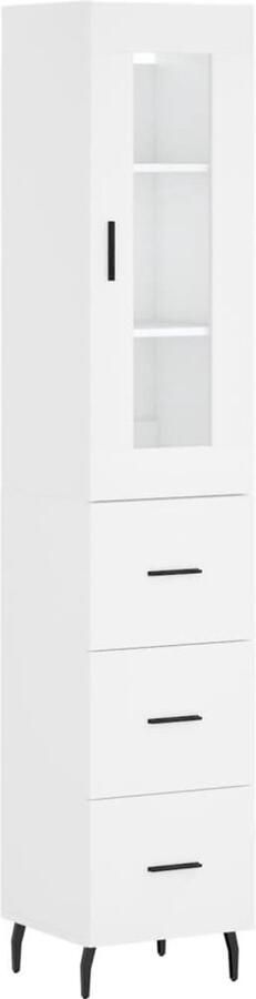 VidaXL Hoge Kast Wit Bewerkt Hout 180 cm Hoge Kast Dressoir Buffetkast Opbergkast Houten Kast