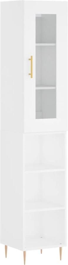 VidaXL Hoge kast 34 5x34x180 cm Wit bewerkt hout Hoge Kast Boekenkast Opslagkast Witte Kast Houten Kast