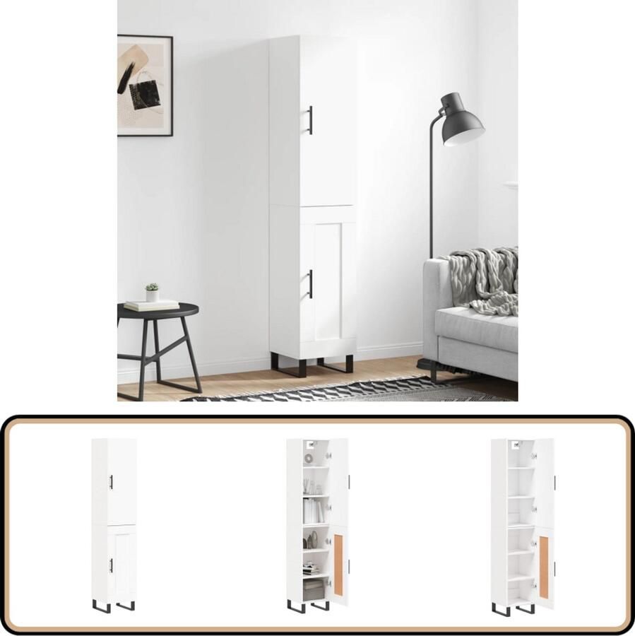 VidaXL Hoge Kast Wit 180 cm Bewerkt Hout Hoge Kast Houten Kast Witte Kast Opbergkast Kast Met Lades