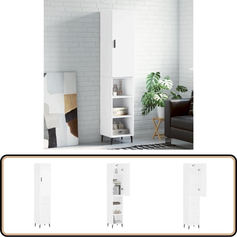 VidaXL Hoge Kast Wit 34 5x34x180 cm Hoge Kast Met Deur Opbergkast Houten Kast Witte Kast