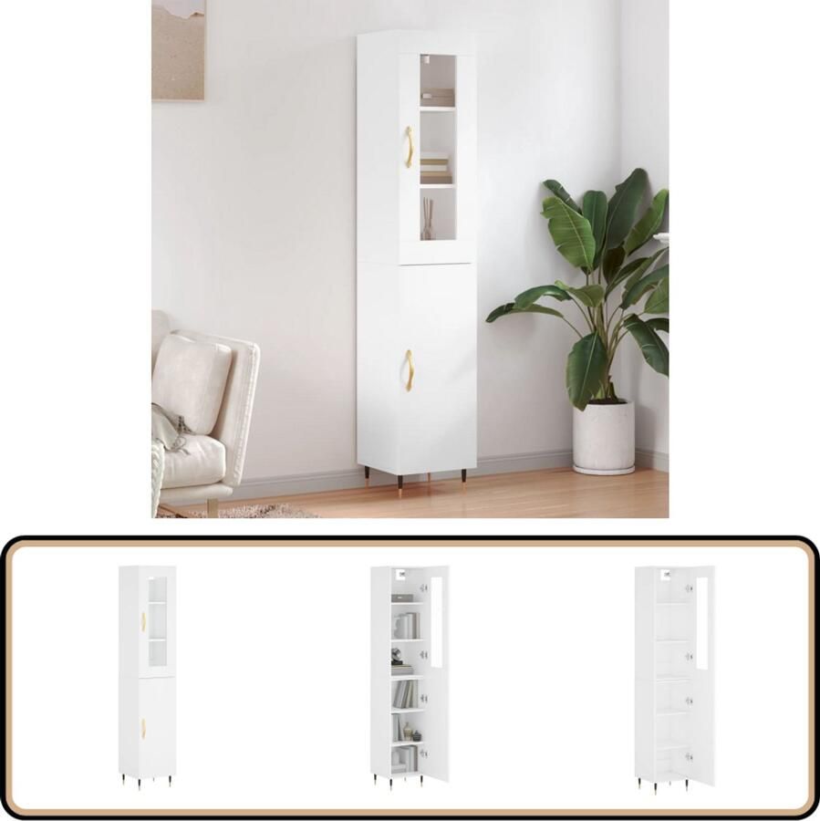 VidaXL Hoge kast Wit 34 5x34x180 cm Hoge Kast Opbergkast Kast Houten Kast Wit Kast