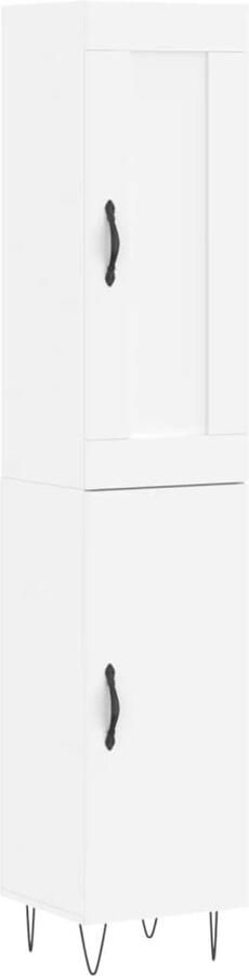 The Living Store Hoge kast 34 5x34x180 cm bewerkt hout wit Hoge Kast Houten Kast Witte Kast Opslagoplossing Woonkamer Decoratie - Foto 3
