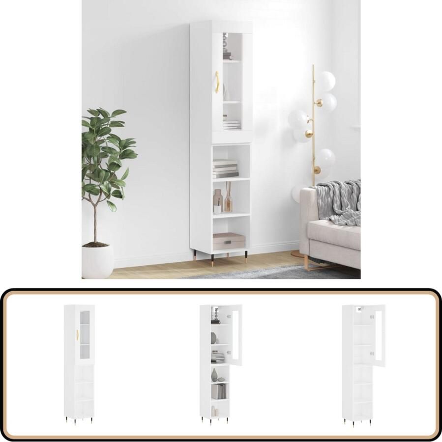 VidaXL Hoge kast 34 5x34x180 cm Bewerkte hout Wit Hoge Kast Wit Houten Kast Opslagoplossing Badkamerkast