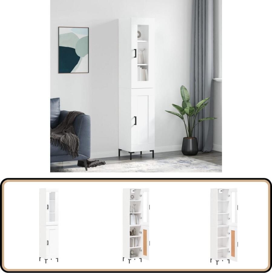VidaXL Hoge kast 34 5x34x180 cm Bewerkt hout Wit Hoge Kast Opslagkast Kledingkast Witte Kast Houten Kast