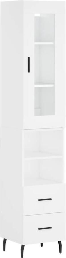 VidaXL Hoge kast Wit 34 5x34x180 cm Bewerkt hout Hoge Kast Opbergkast Witte Kast Houten Kast Woonkamer Decoratie