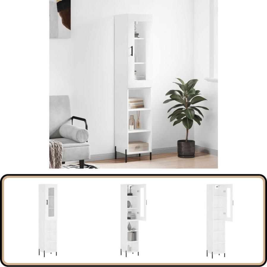 VidaXL Hoge Kast Wit 34 5x34x180 cm Bewerkte Hout Hoge Kast Opbergkast Houten Kast Wit Kast Living Room Furniture
