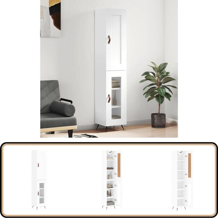 VidaXL Hoge Kast Wit Bewerkte Hout 180 cm Hoge Kast Houten Kast Wit Kast Opbergkast