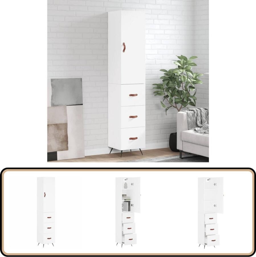 VidaXL Hoge kast 34 5x34x180 cm Bewerkt hout Wit Hoge Kast Houten Kast Opslagkast Kast Wit Dressoir