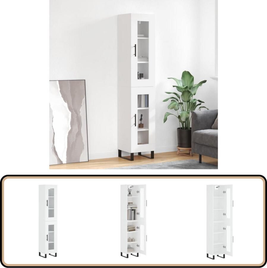 VidaXL Hoge Kast Wit 34 5x34x180 cm Bewerkt Hout Hoge Kast Opbergkast Kast Wit Houten Kast Badkamerkast
