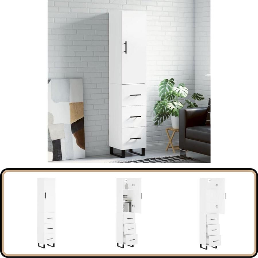 VidaXL Hoge kast 34 5x34x180 cm Bewerkt hout Wit Hoge Kast Opbergkast Houten Kast Wit Kast