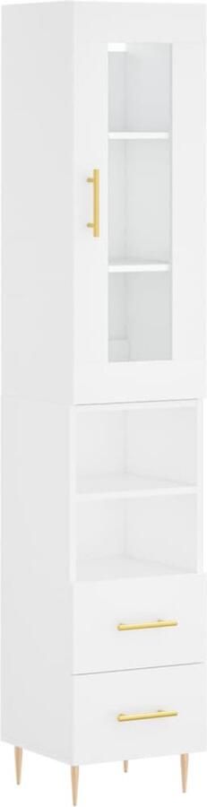 VidaXL Hoge kast 180 cm Wit Bewerkt hout Hoge Kast Opbergkast Witte Kast Houten Kast Met Deuren