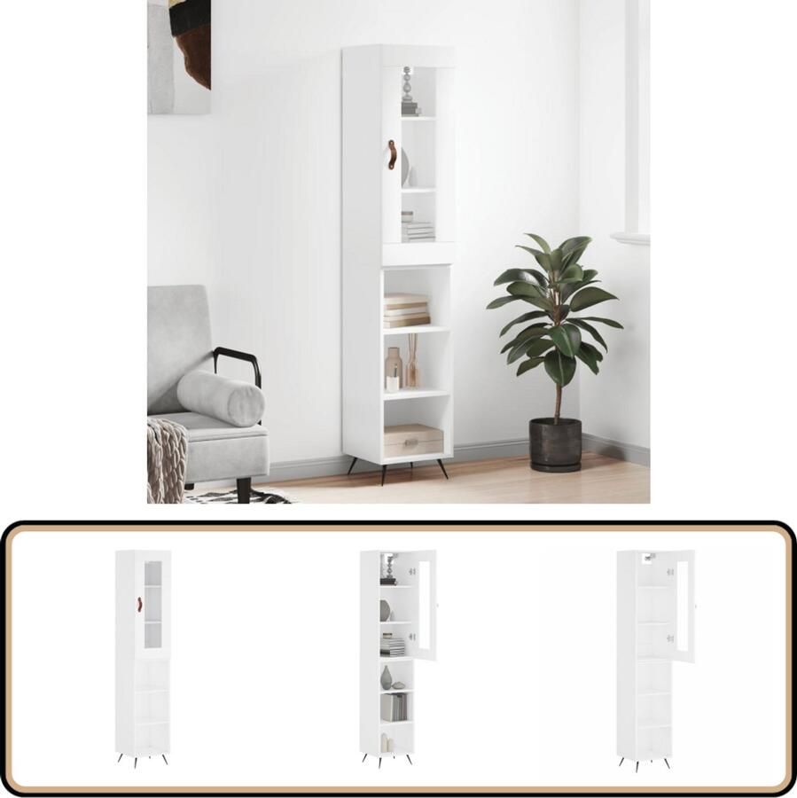 VidaXL Hoge Kast 180 cm Wit Bewerkt Hout Hoge Kast Boekenkast Opslagkast Witte Kast Houten Kast