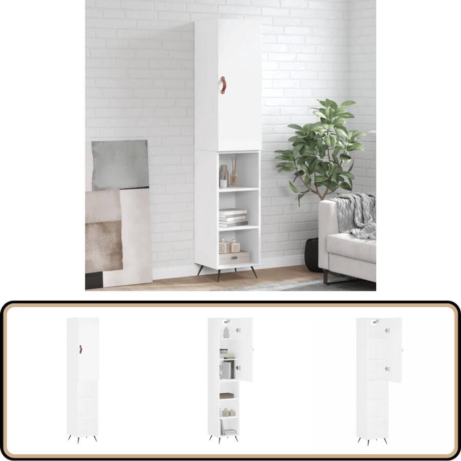 VidaXL Hoge Kast Wit 180 cm Bewerkte Houtlook Hoge Kast Kledingkast Opbergkast Houten Kast Wit Kast