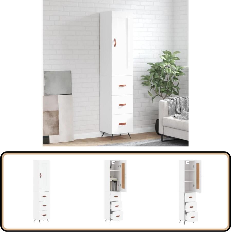VidaXL Hoge Kast 34 5x34x180 cm Wit Hoge Kast Houten Kast Wit Kast Opbergkast
