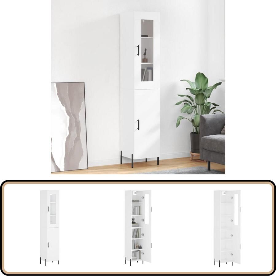 VidaXL Hoge Kast 34 5x34x180 cm Wit Bewerkt Hout Hoge Kast Opslagkast Kast Wit Houten Kast Boekenkast