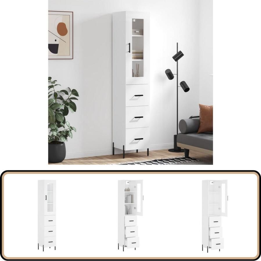 VidaXL Hoge kast Wit 180 cm Bewerkt hout Hoge Kast Opbergkast Houten Kast Wit Kast