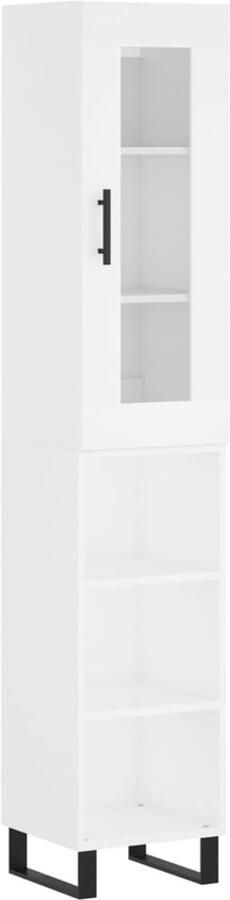 The Living Store Hoge kast 34 5x34x180 cm bewerkt hout wit Hoge Kast Boekenkast Opslagoplossing Woonkamerinrichting Slaapkamerinrichting