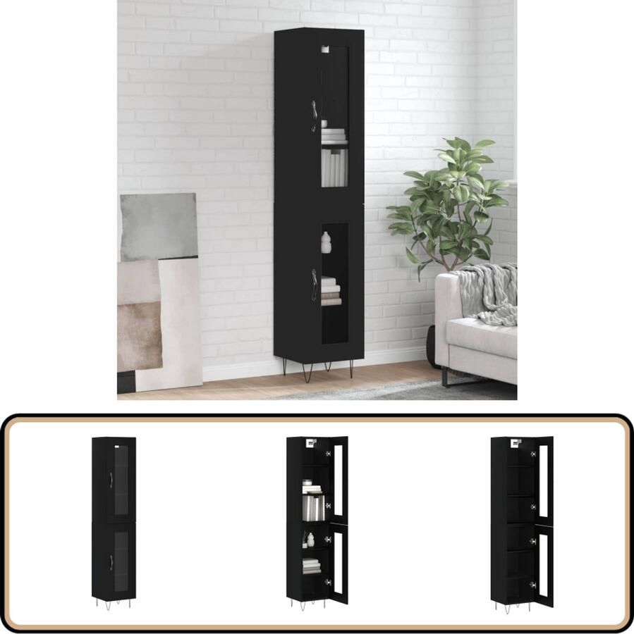 VidaXL Hoge kast 180 cm Bewerkt hout Zwart Hoge Kast Houten Kast Zwarte Kast Opbergkast