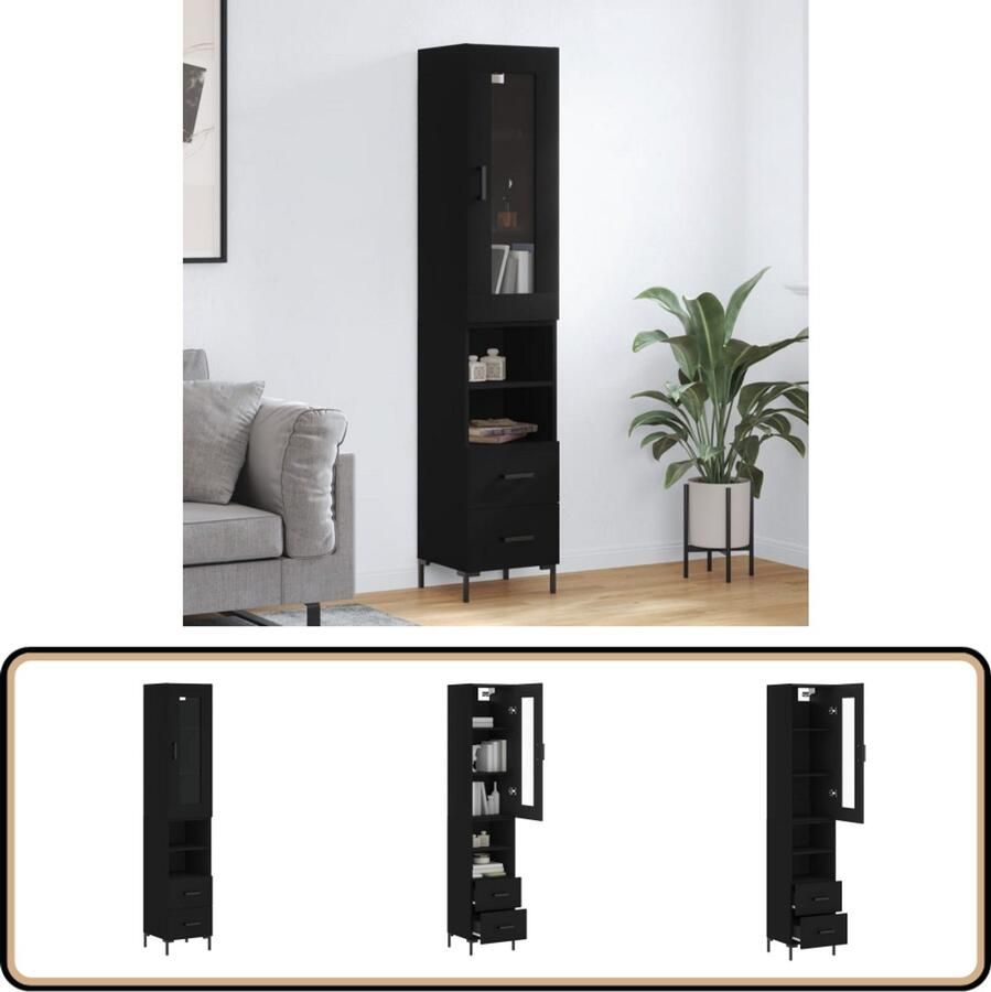 VidaXL Hoge Kast Zwart 34 5x34x180 cm Hoge Kast Opbergkast Kast Zwart Houten Kast Dressoir