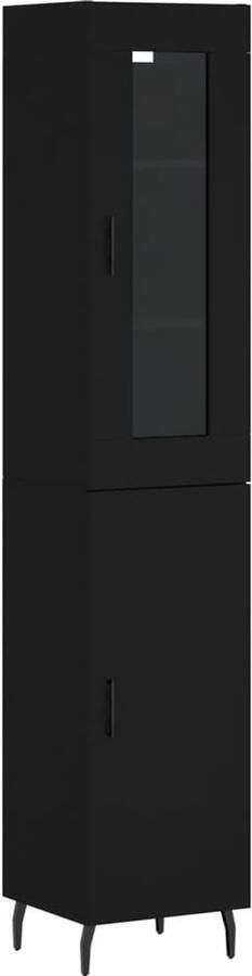 VidaXL Hoge kast 180 cm Bewerkt hout Zwart Hoge Kast Zwarte Kast Houten Kast Opbergkast Woonkamermeubel