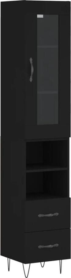 VidaXL Hoge kast Zwart Bewerkt hout 180 cm Hoge Kast Opbergkast Zwarte Kast Houten Kast