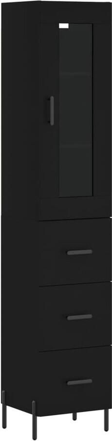 VidaXL Hoge kast 34 5x34x180 cm Bewerkt hout Zwart Hoge Kast Zwarte Kast Houten Kast Opbergkast Kledingkast