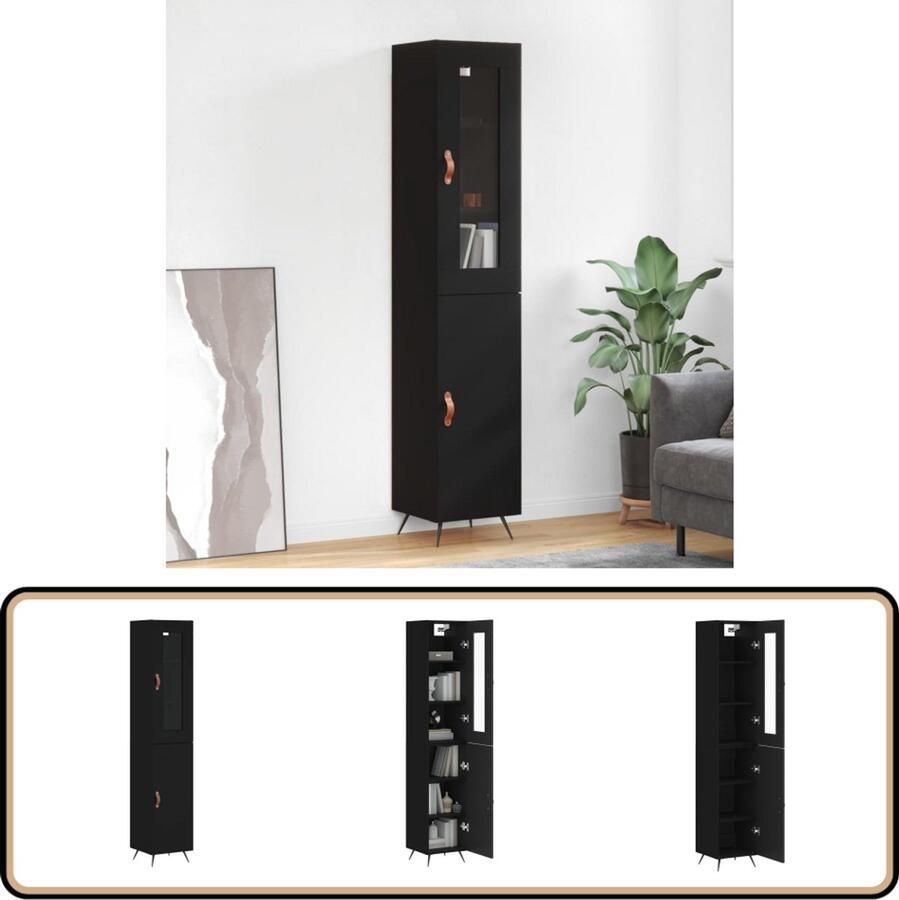VidaXL Hoge kast 180 cm Bewerkt hout Zwart Hoge Kast Zwarte Kast Houten Kast Opbergkast Woonkamerkast