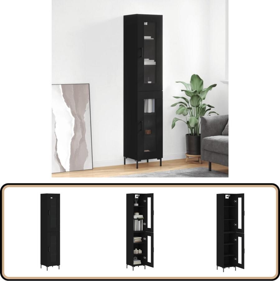 VidaXL Hoge kast Zwart 34 5x34x180 cm Hoge Kast Opbergkast Houten Kast Zwarte Kast