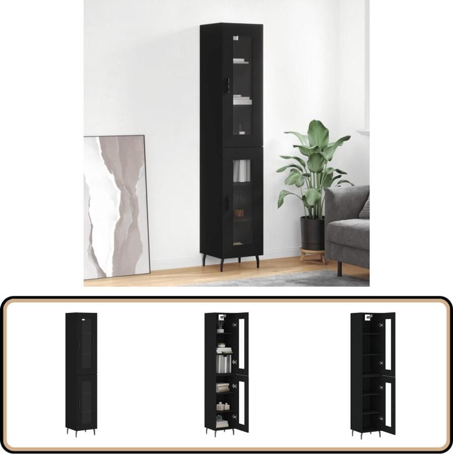 VidaXL Hoge kast Zwart Bewerkt hout 34 5x34x180 cm Hoge Kast Zwarte Kast Houten Kast Opbergkast Kast Met Deuren