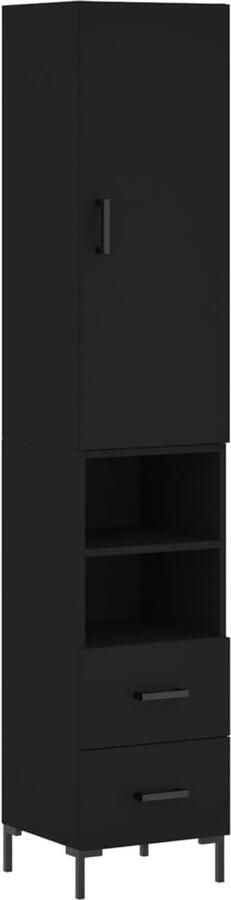 VidaXL Hoge kast Zwart 34 5x34x180 cm Hoge Kast Zwarte Kast Opbergkast Houten Kast Woonkamerkast